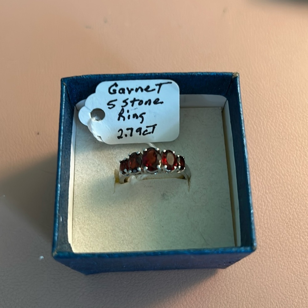 5 stone garnet sterling silver ring size 7